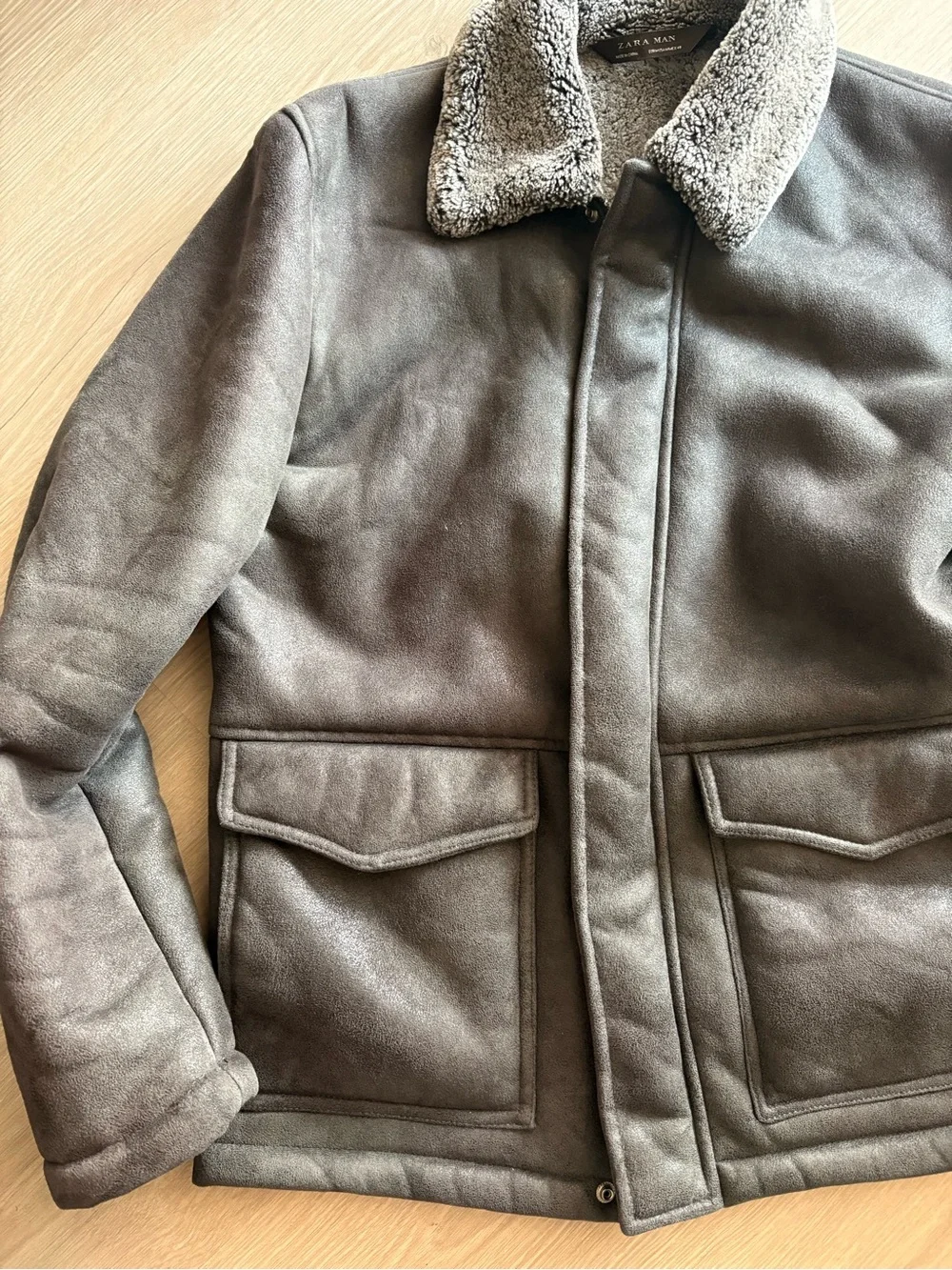 Zara Mens Gray Sherpa-Lined Coat